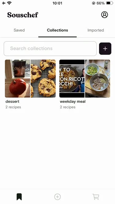 Collections tab showing dessert and weekday meal collections