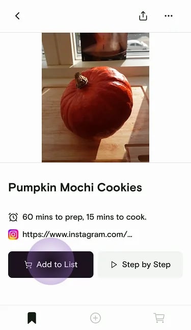 Recipe detail with the Add to List button highlighted