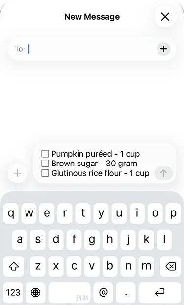 Messages compose screen with a shopping list checklist ready to send
