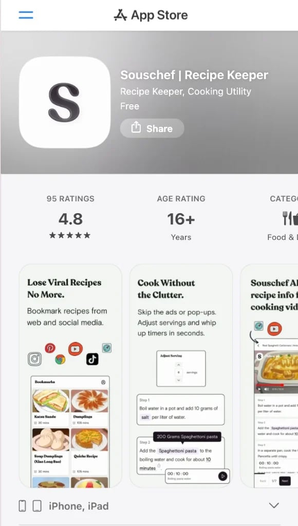 Souschef App Store listing for iPhone and iPad