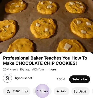 YouTube video with the Share button highlighted