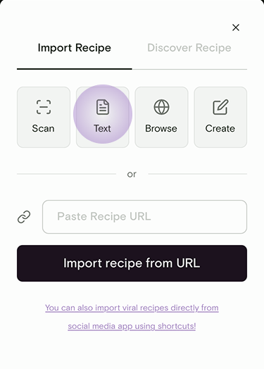 Souschef import screen with the Text option selected
