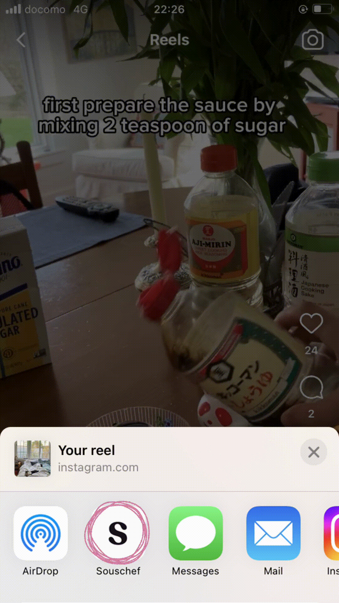 Share sheet with the Souschef app icon highlighted