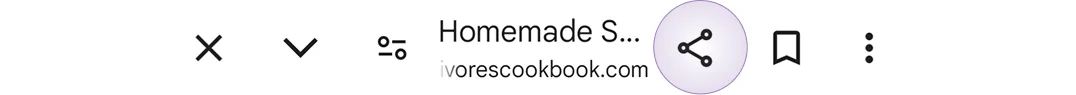 Android browser toolbar with the Share button highlighted