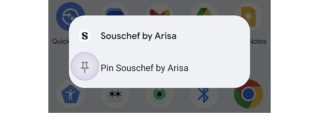 Long-press menu showing the Pin Souschef option