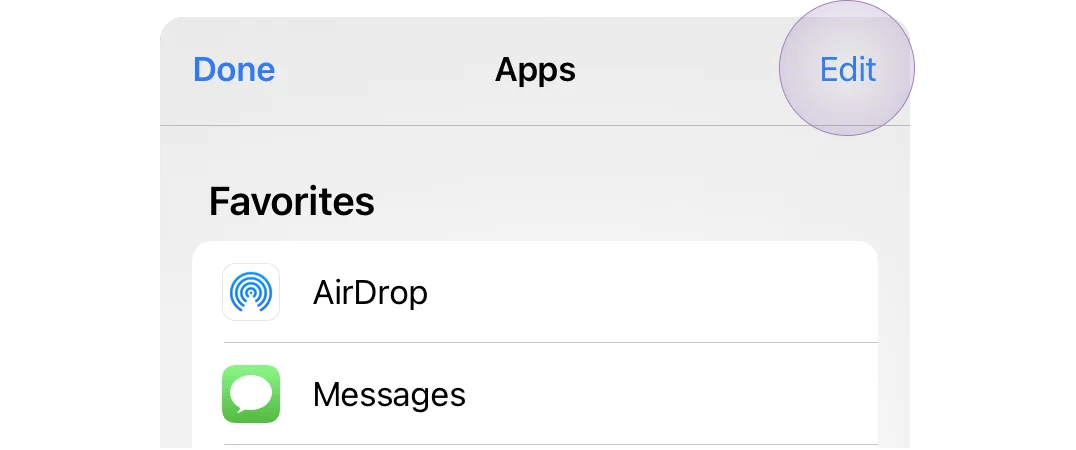 Apps screen with the Edit button highlighted in the top-right corner