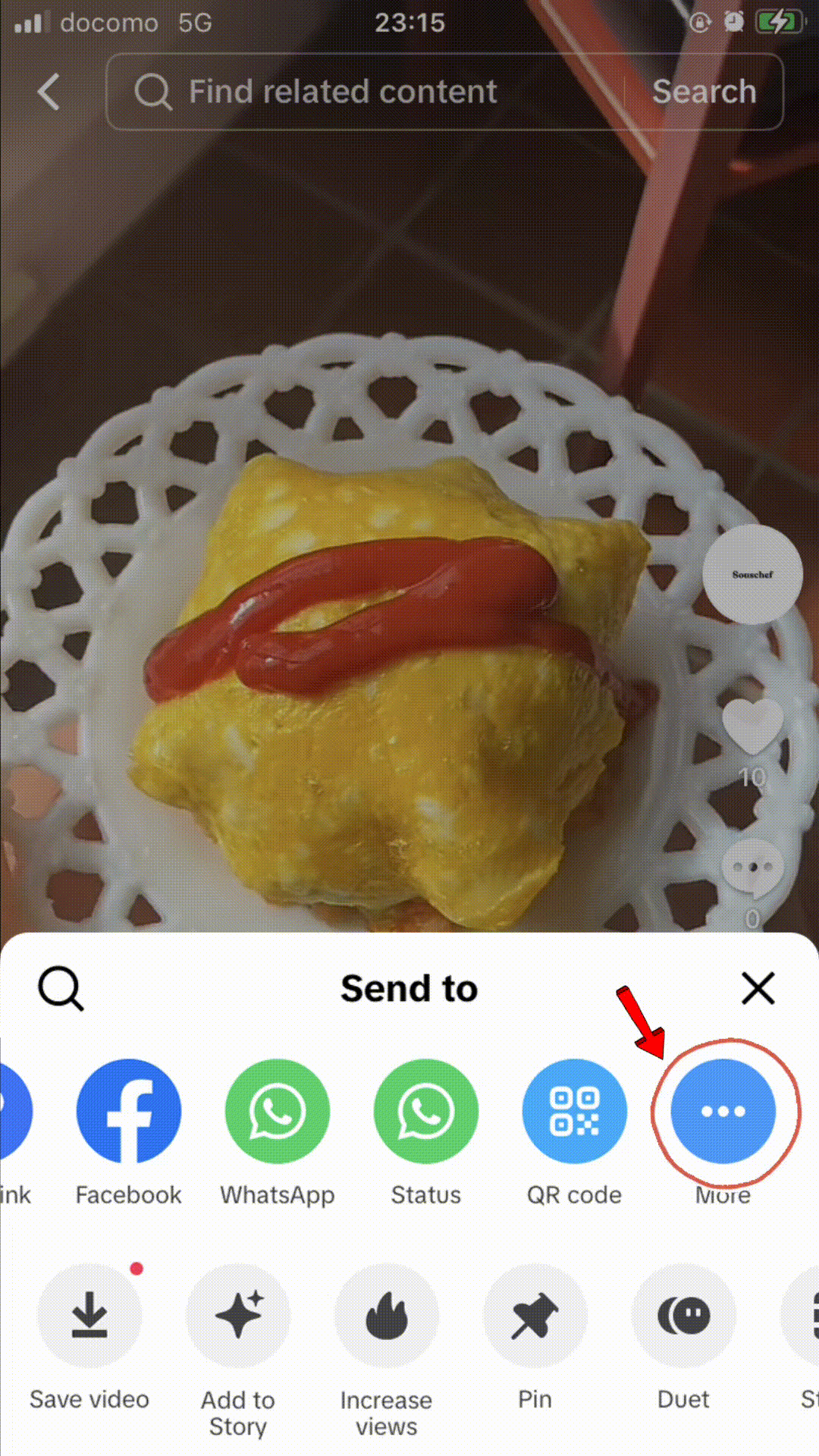 TikTok share menu with the More button highlighted