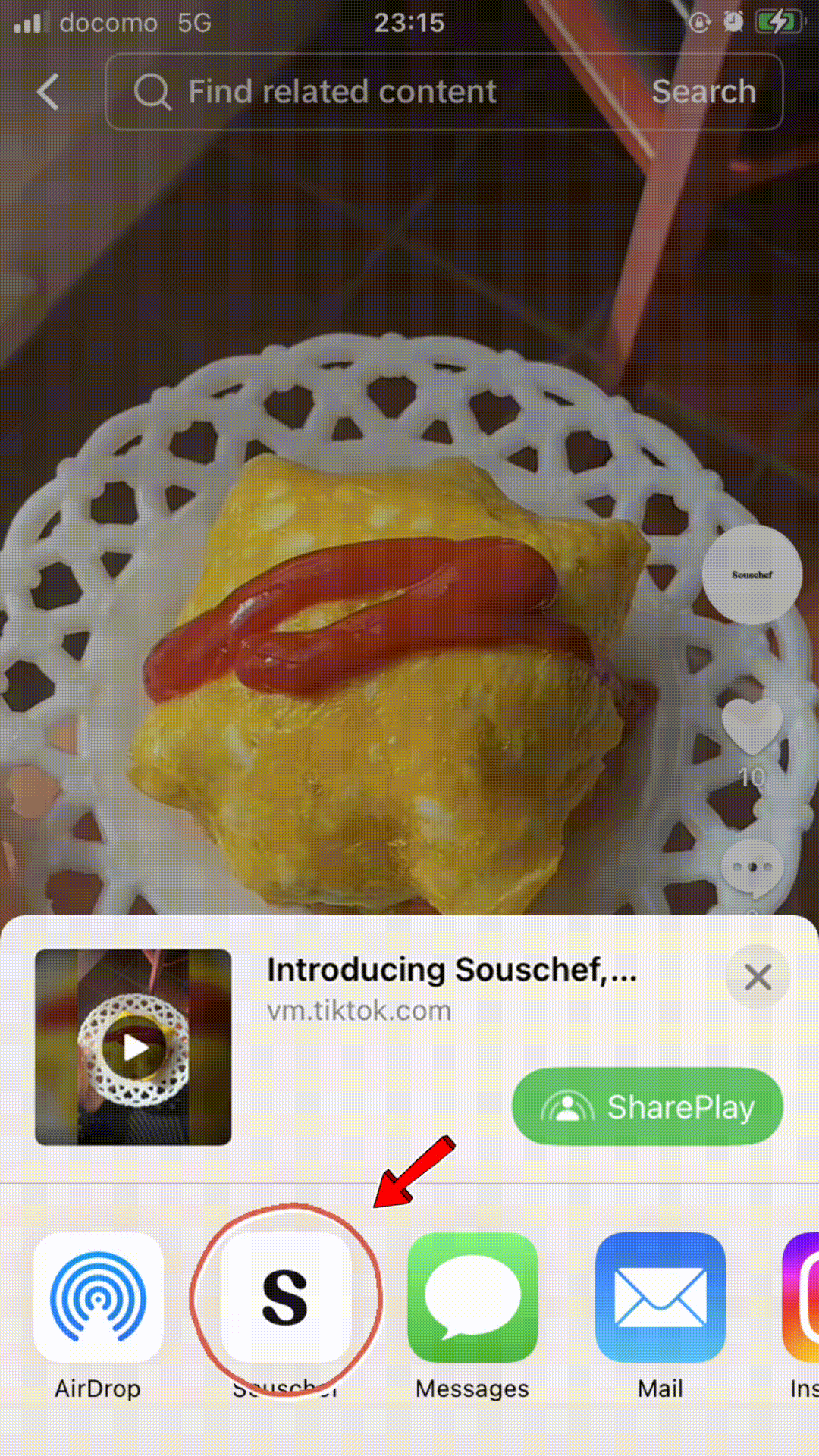 Share sheet with the Souschef app icon highlighted