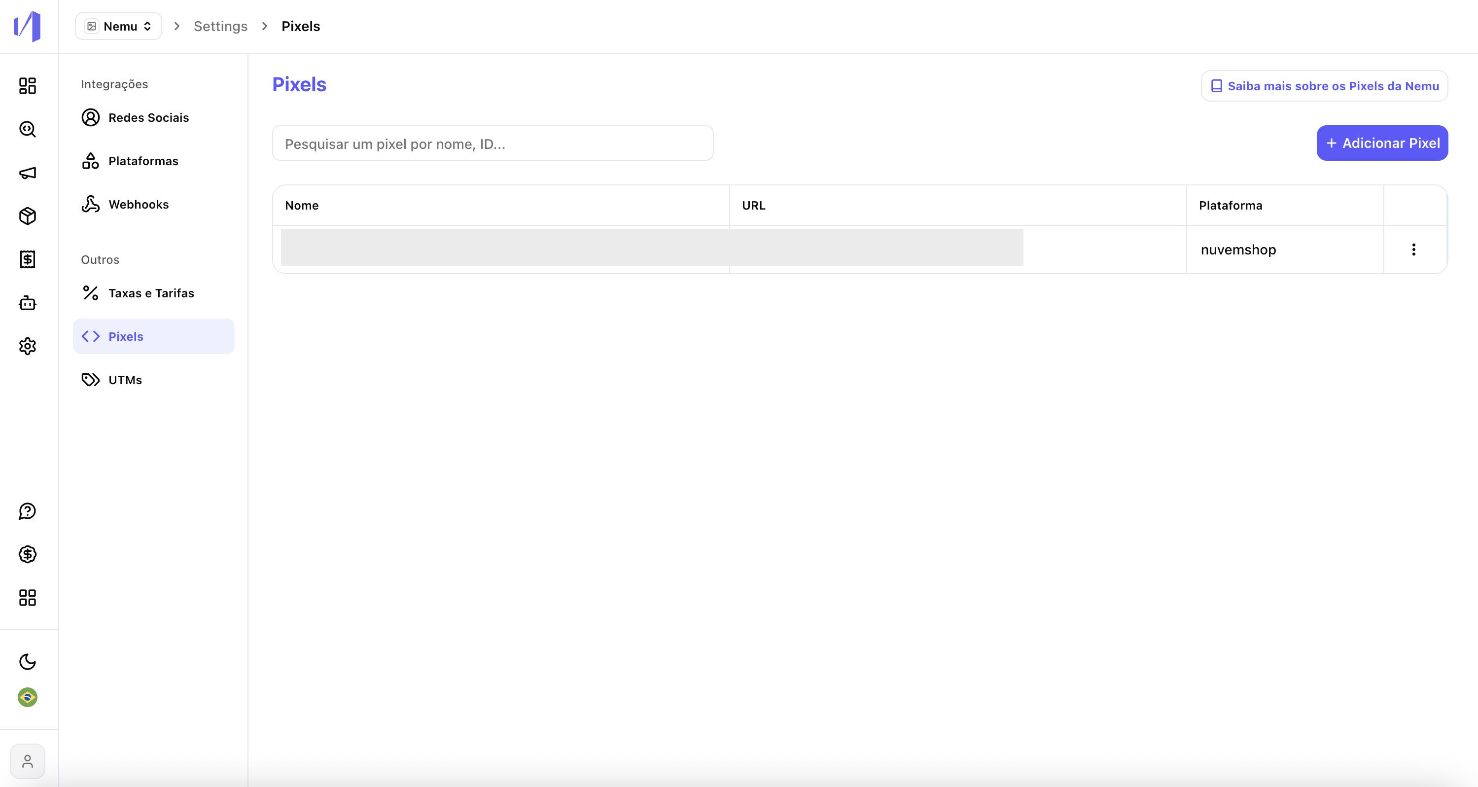 Configurações pixels