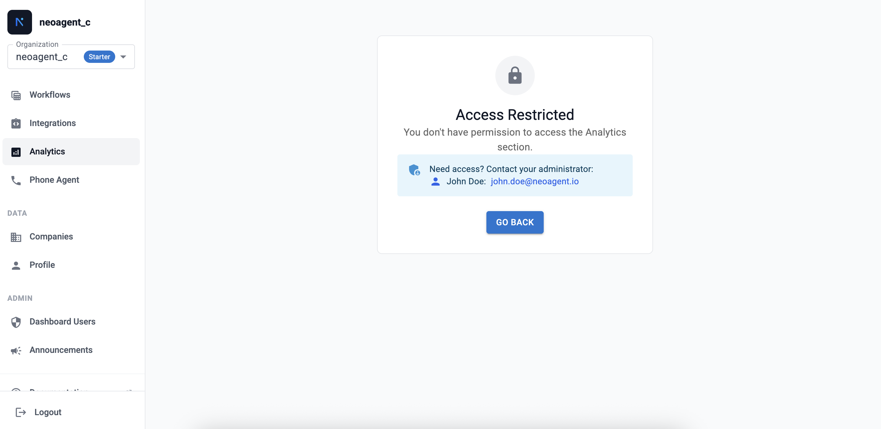 Tab restricted access screen with explanation and guidance
