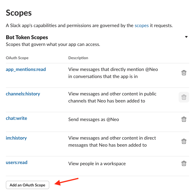 Add required bot token scopes