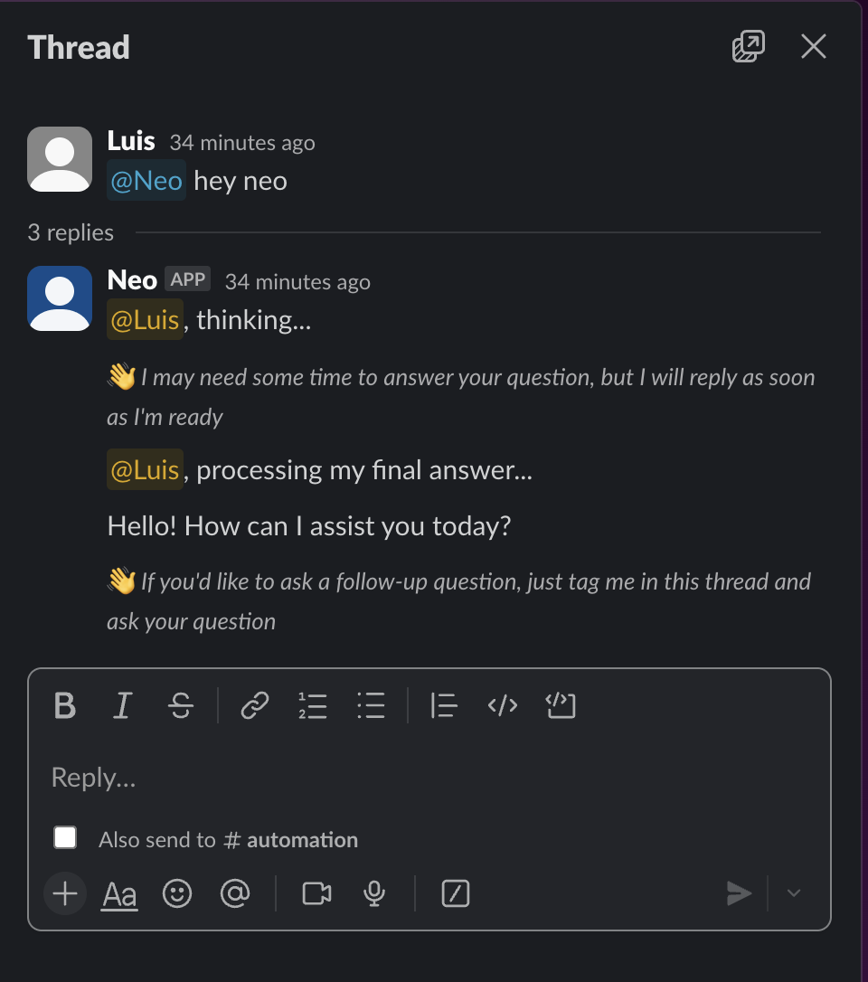 Test message to Neo Agent