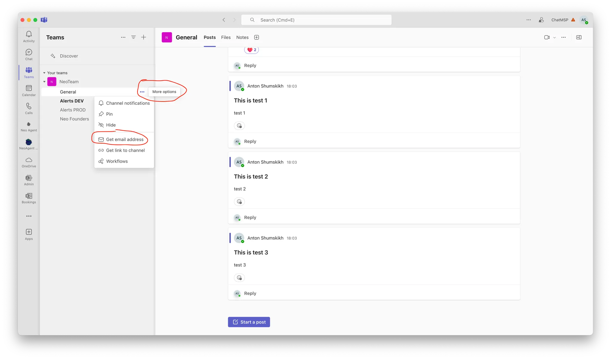 Get channel email address in Microsoft Teams