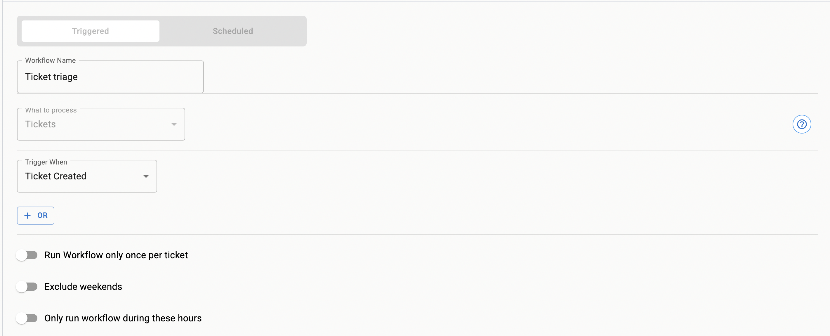 Ticket created trigger configuration