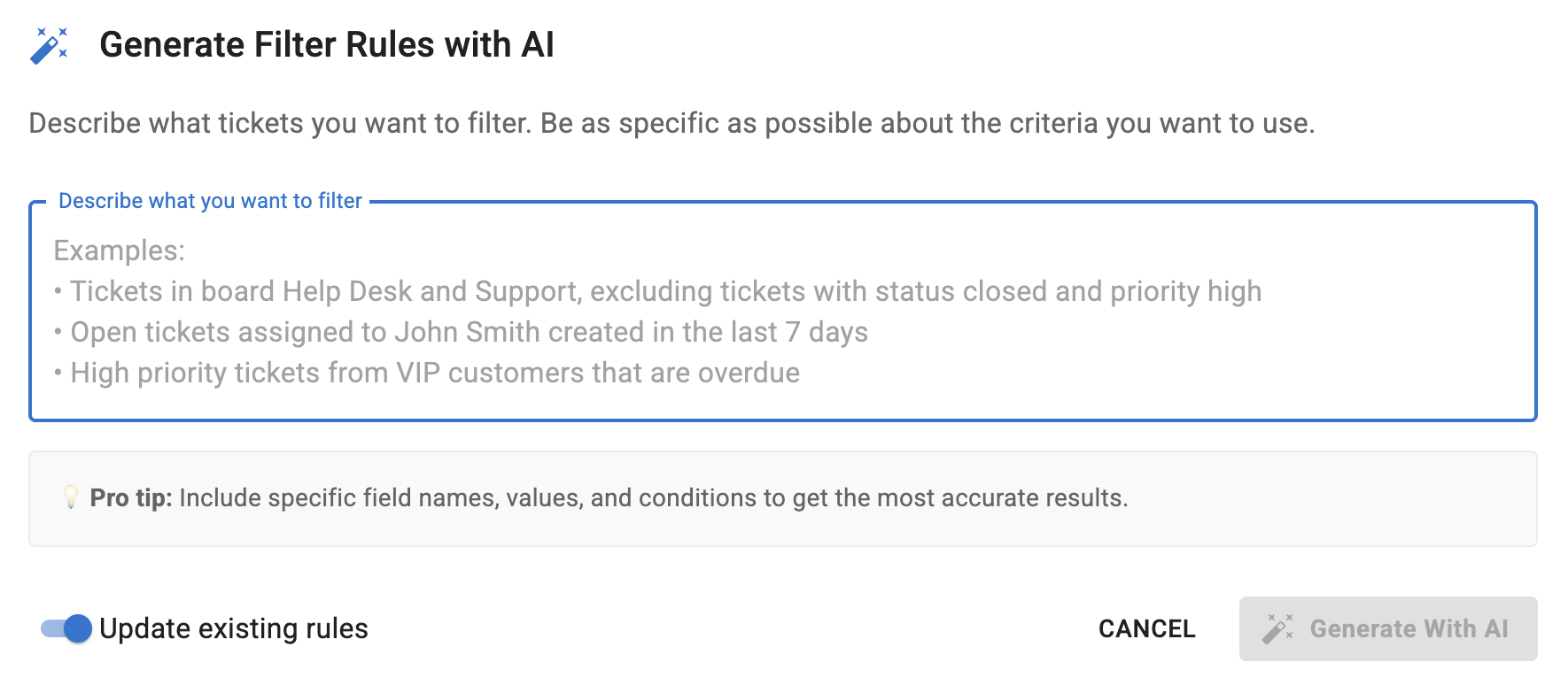 Modal to generate and refine AI filters