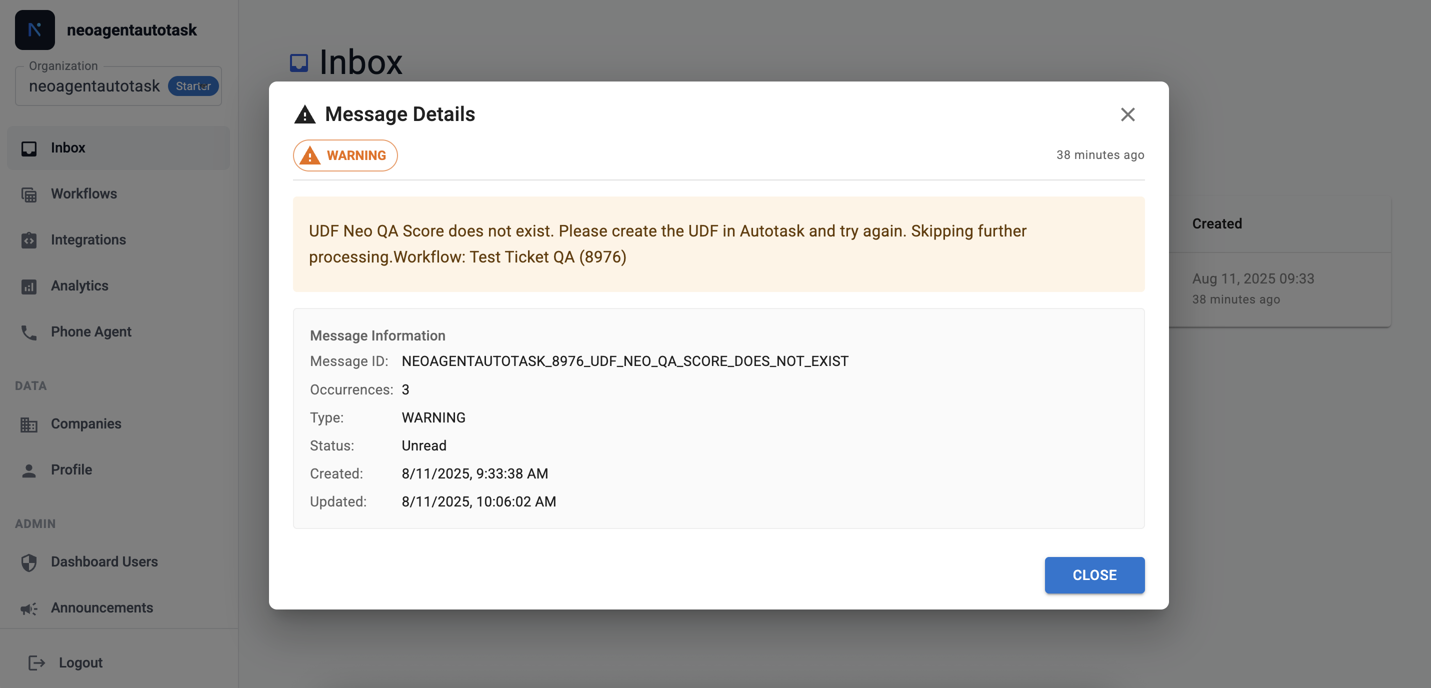 Inbox main view with conversation list and details