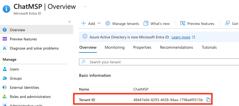 Find tenant ID in Microsoft Entra ID