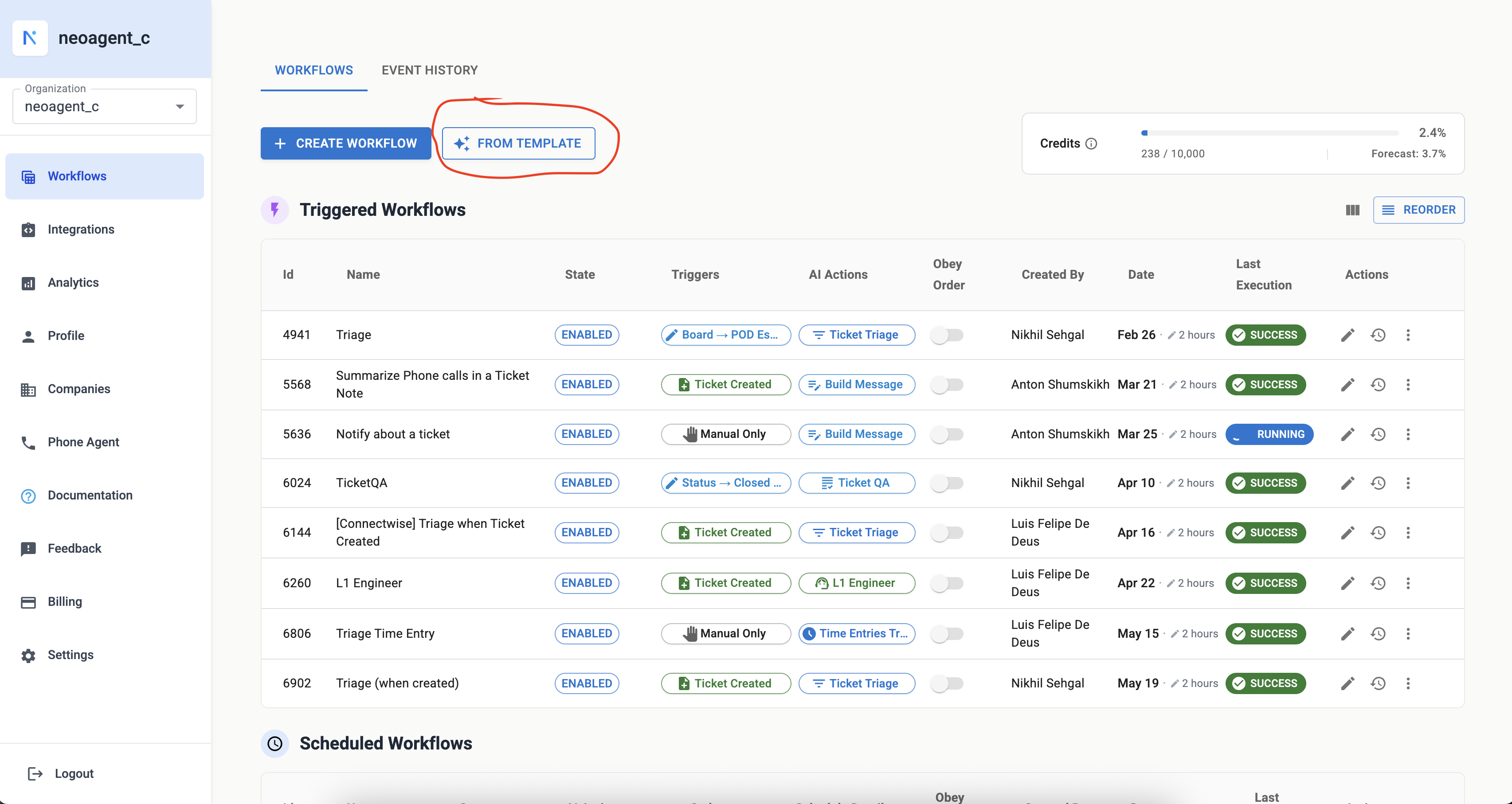 Create workflow from template button