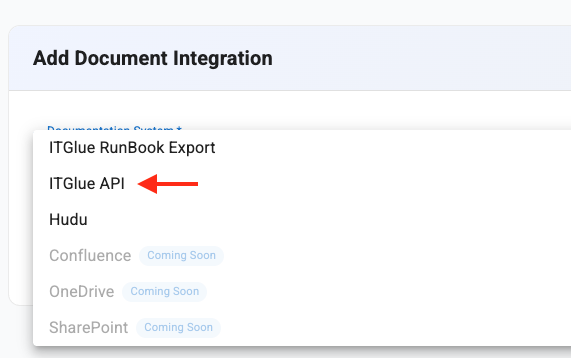 Select ITGlue API integration