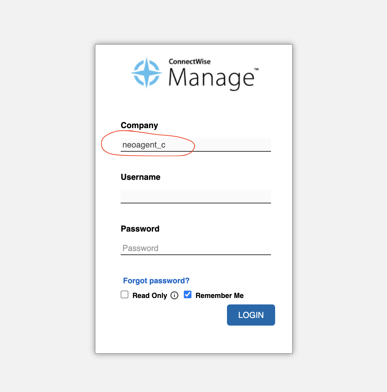 Find company name on ConnectWise login screen