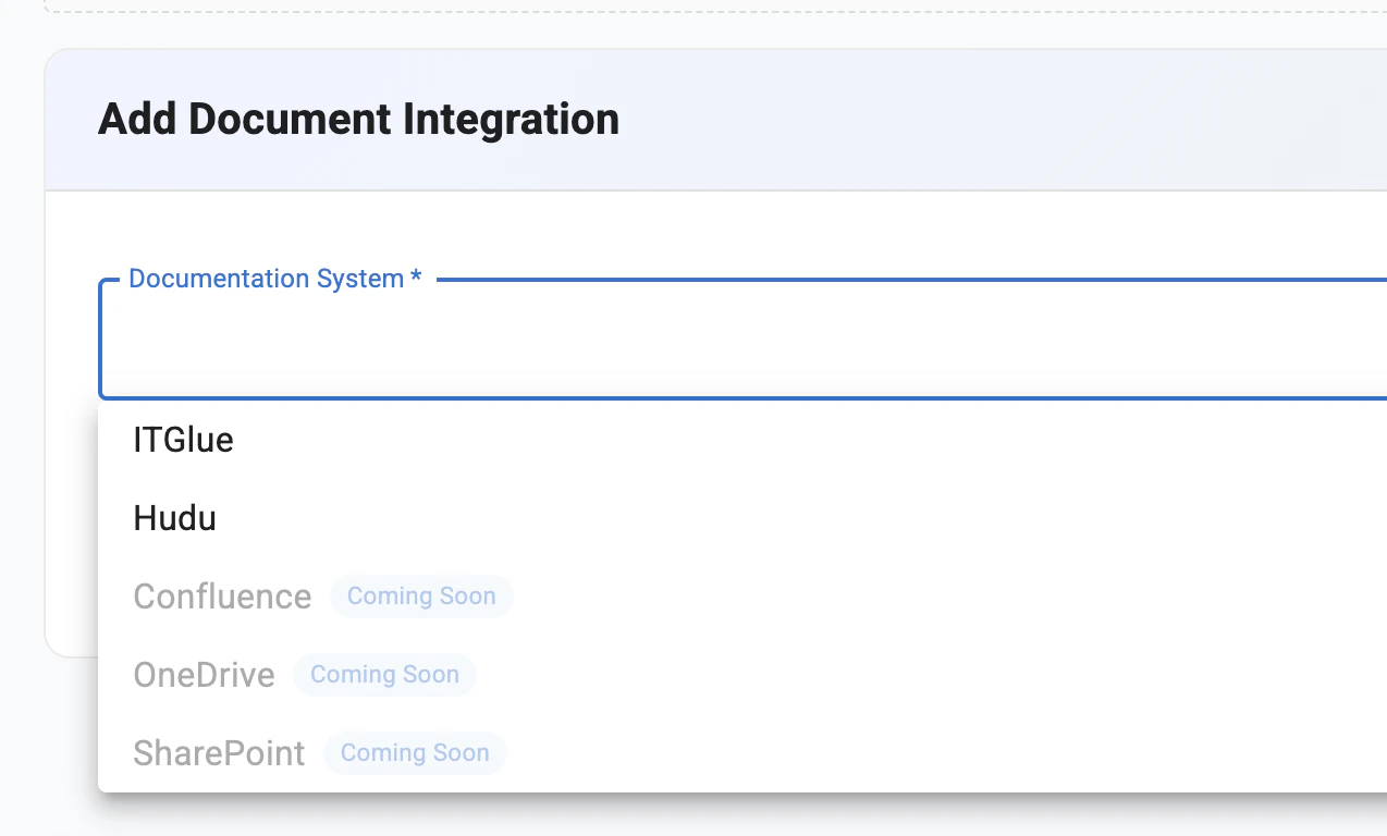 Select ITGlue API integration