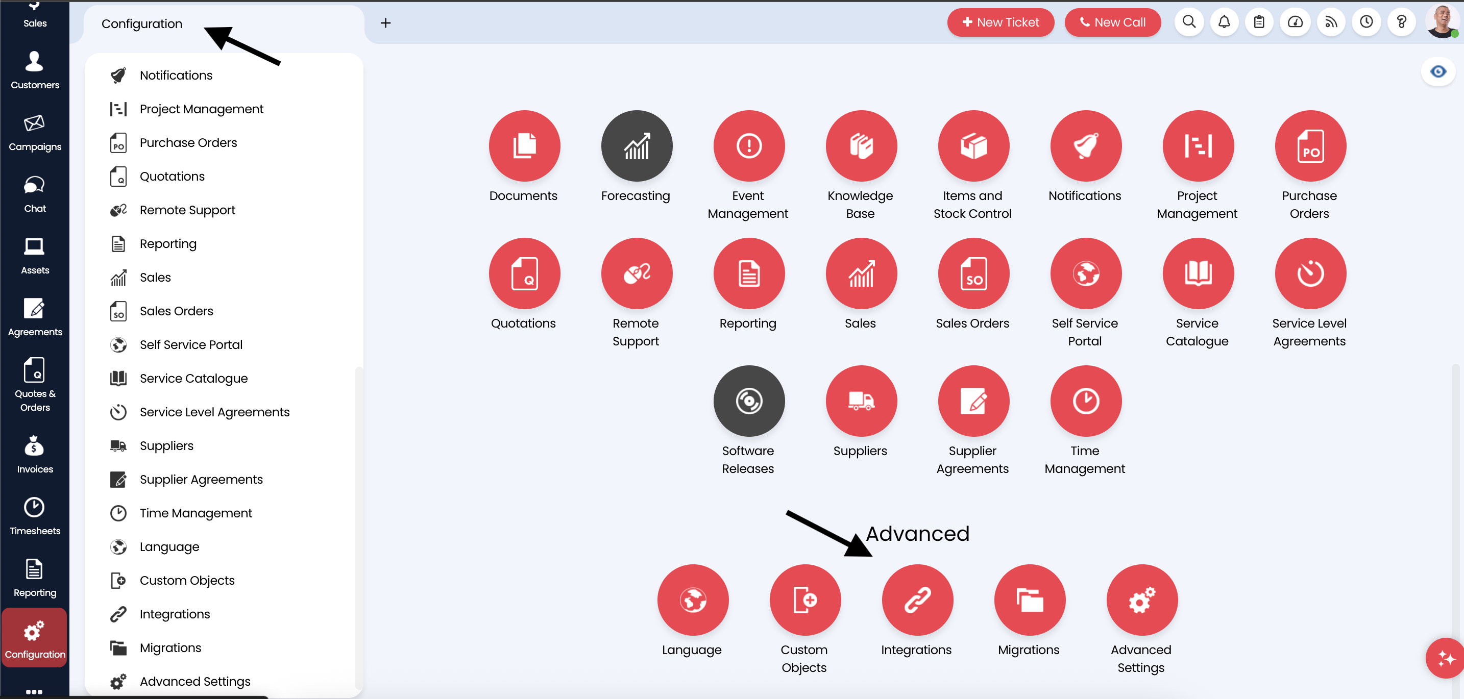 HaloPSA Configuration page