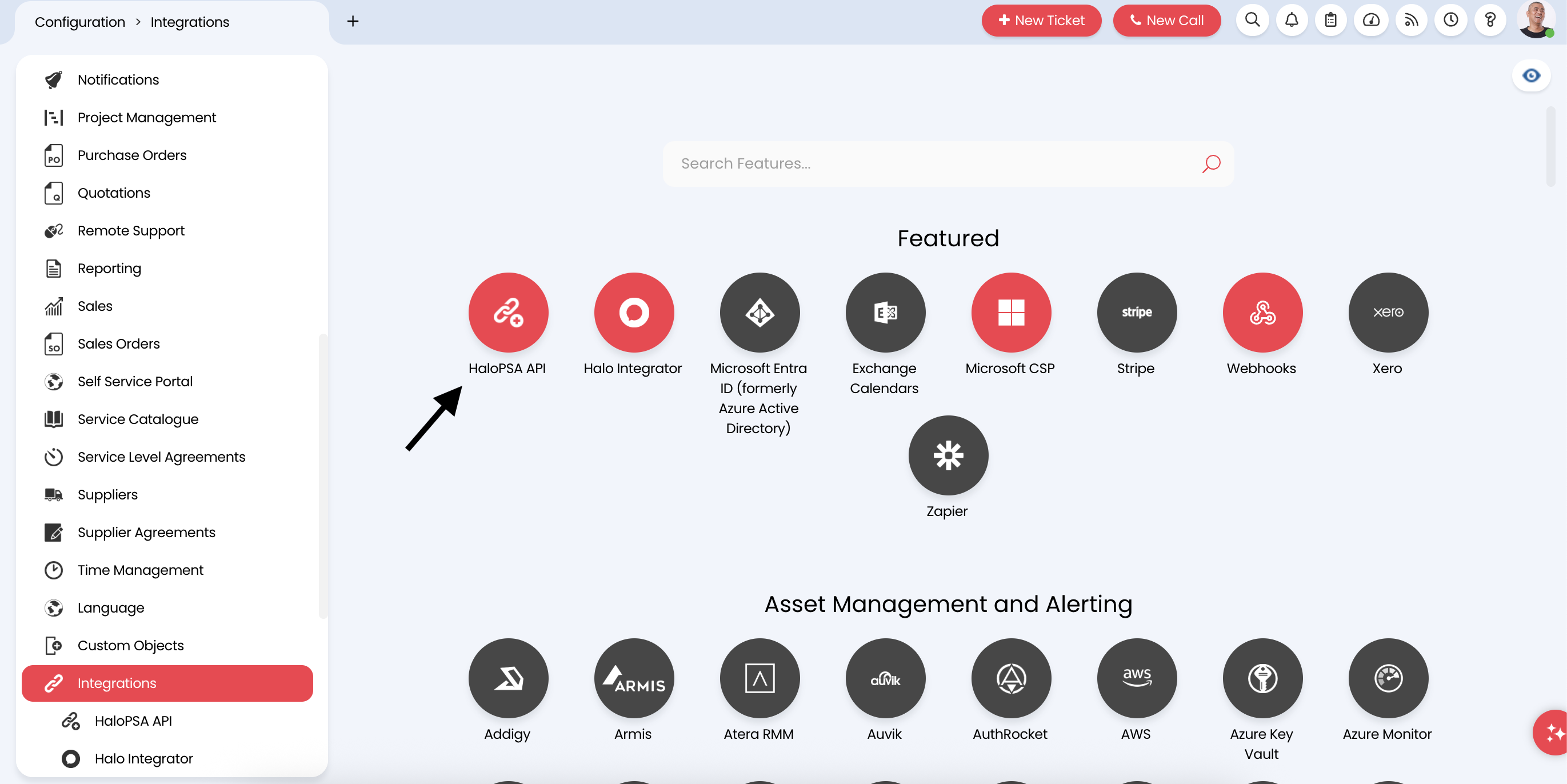 HaloPSA Integrations section