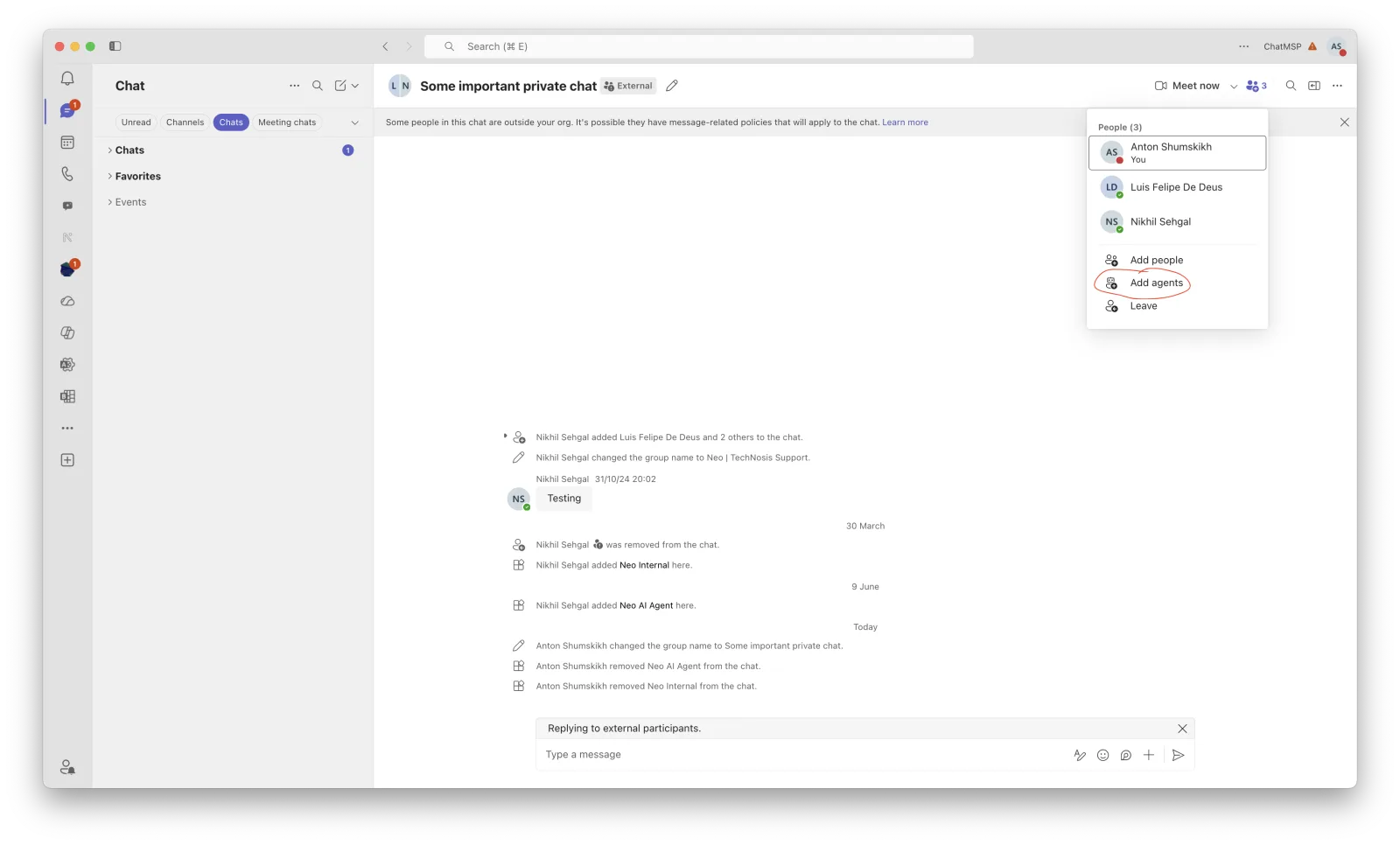 Add agents to a Microsoft Teams chat