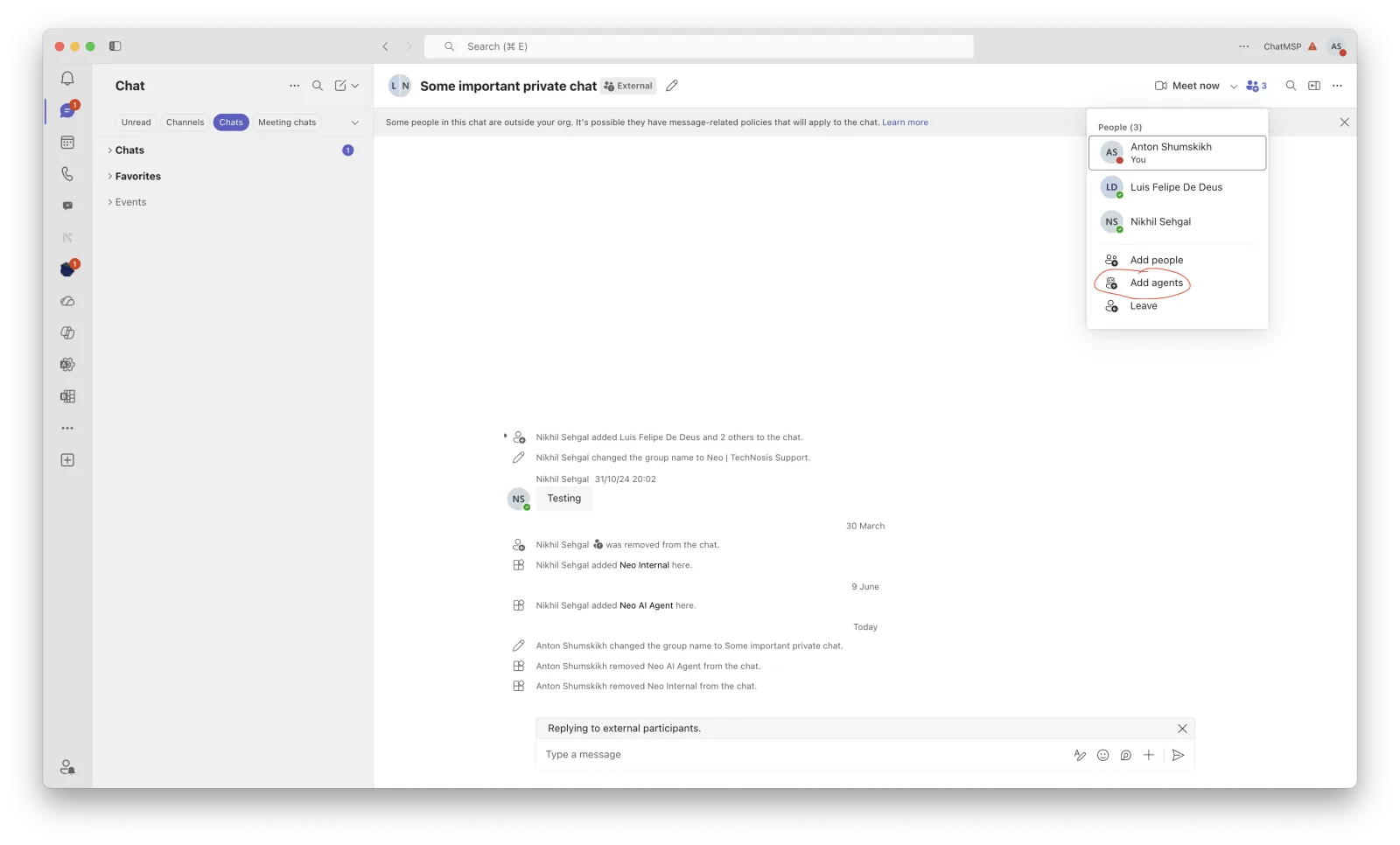 Add agents to a Microsoft Teams chat