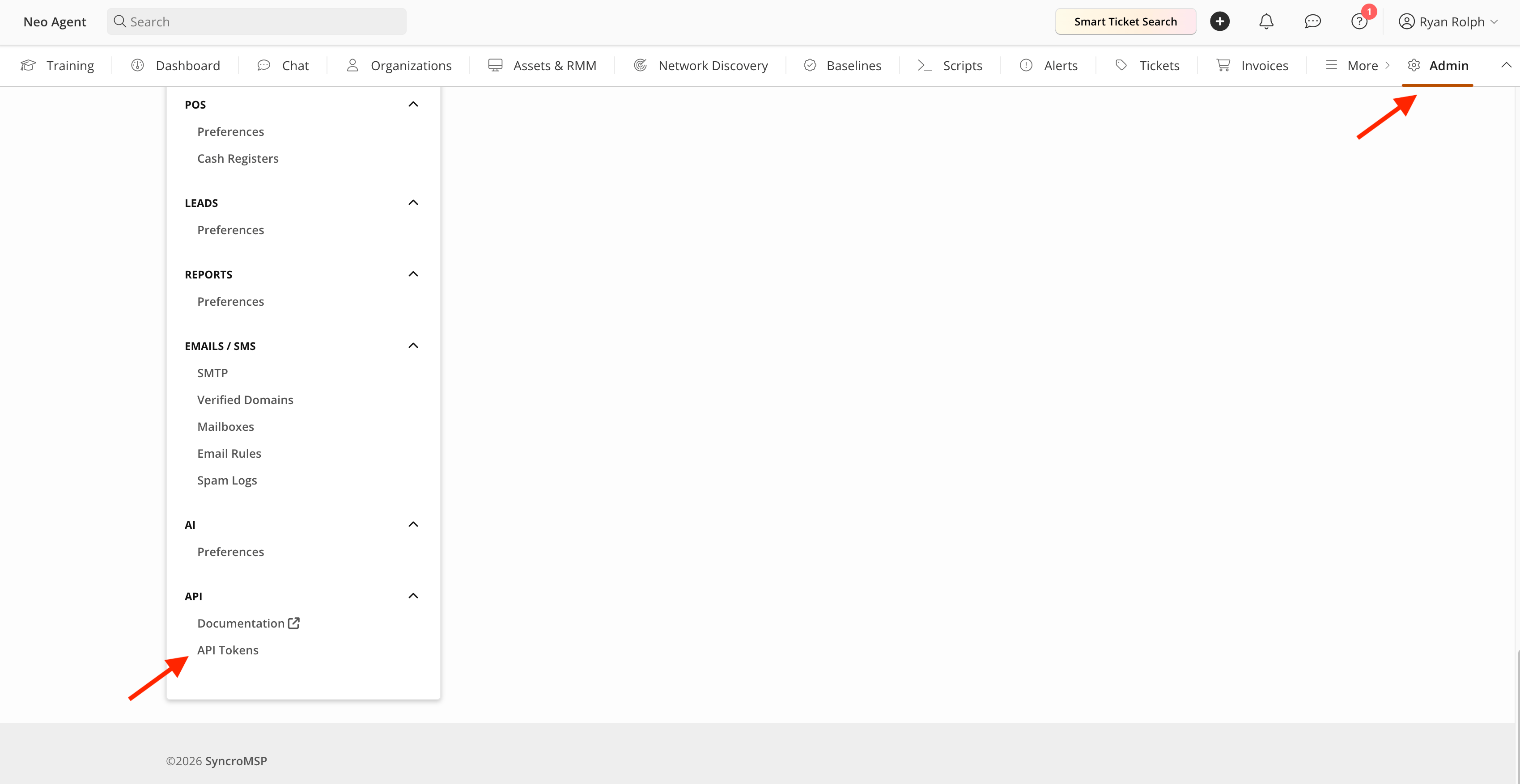 Admin → API → API Tokens in Syncro