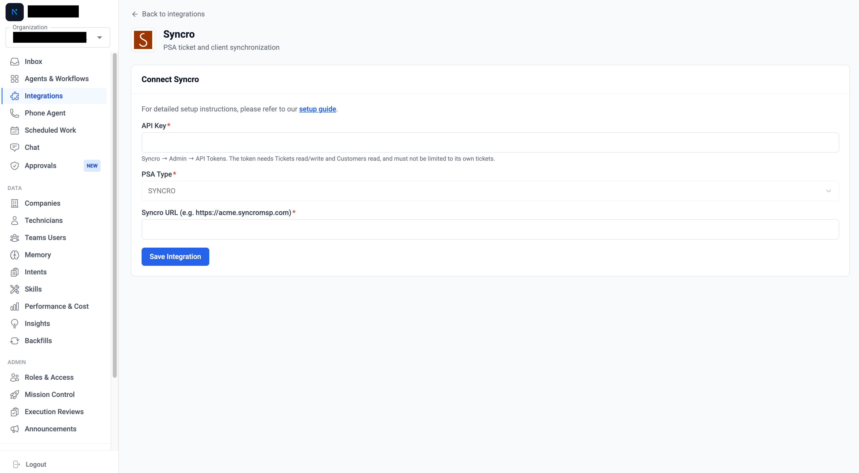 The Connect Syncro form
