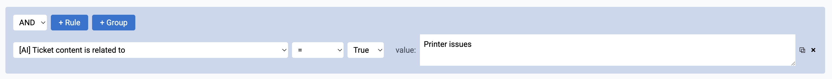 AI filter configuration for tickets