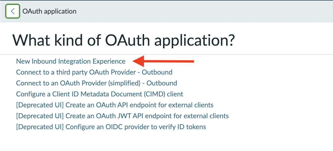 OAuth application kind selector