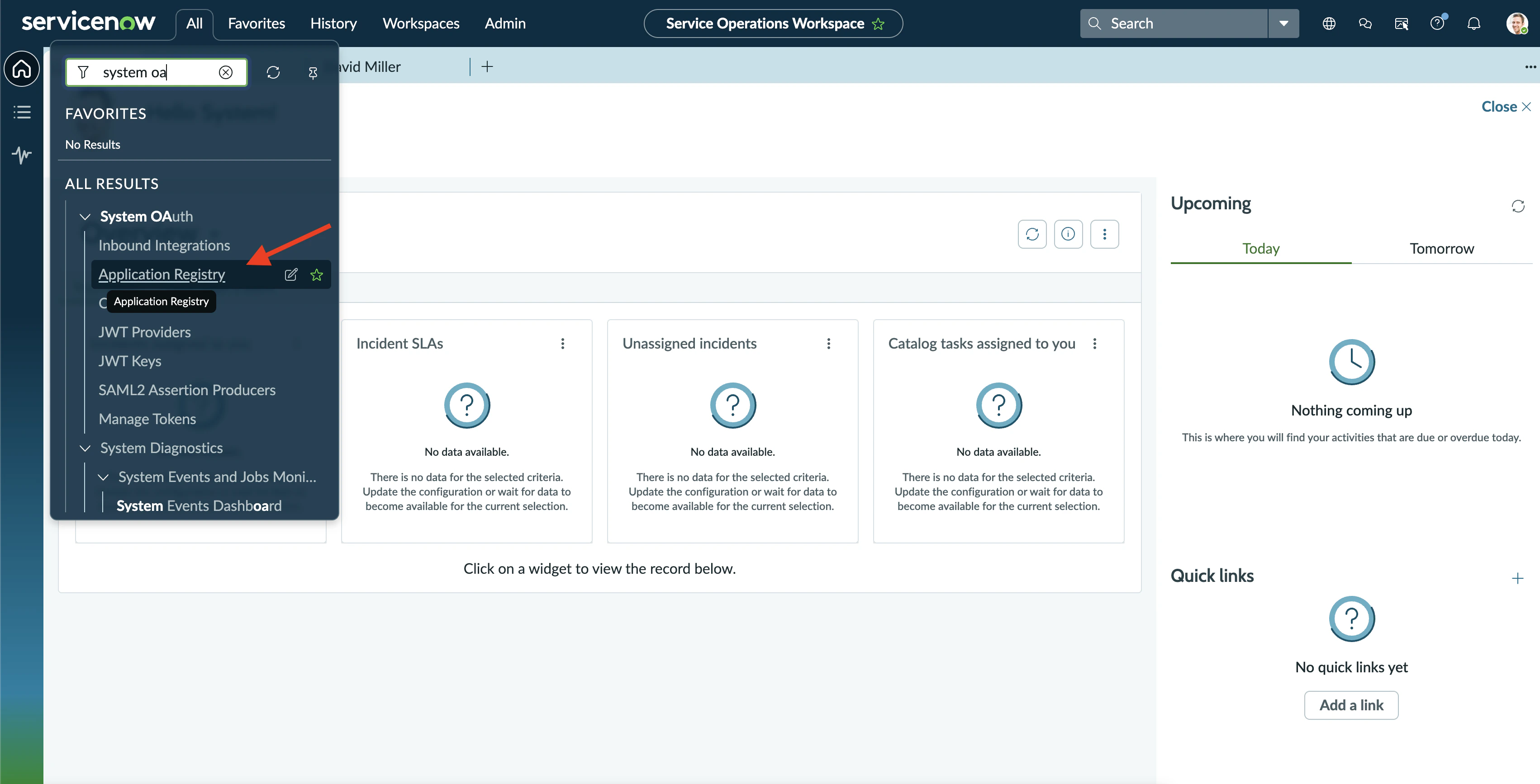Searching for System OAuth → Application Registry