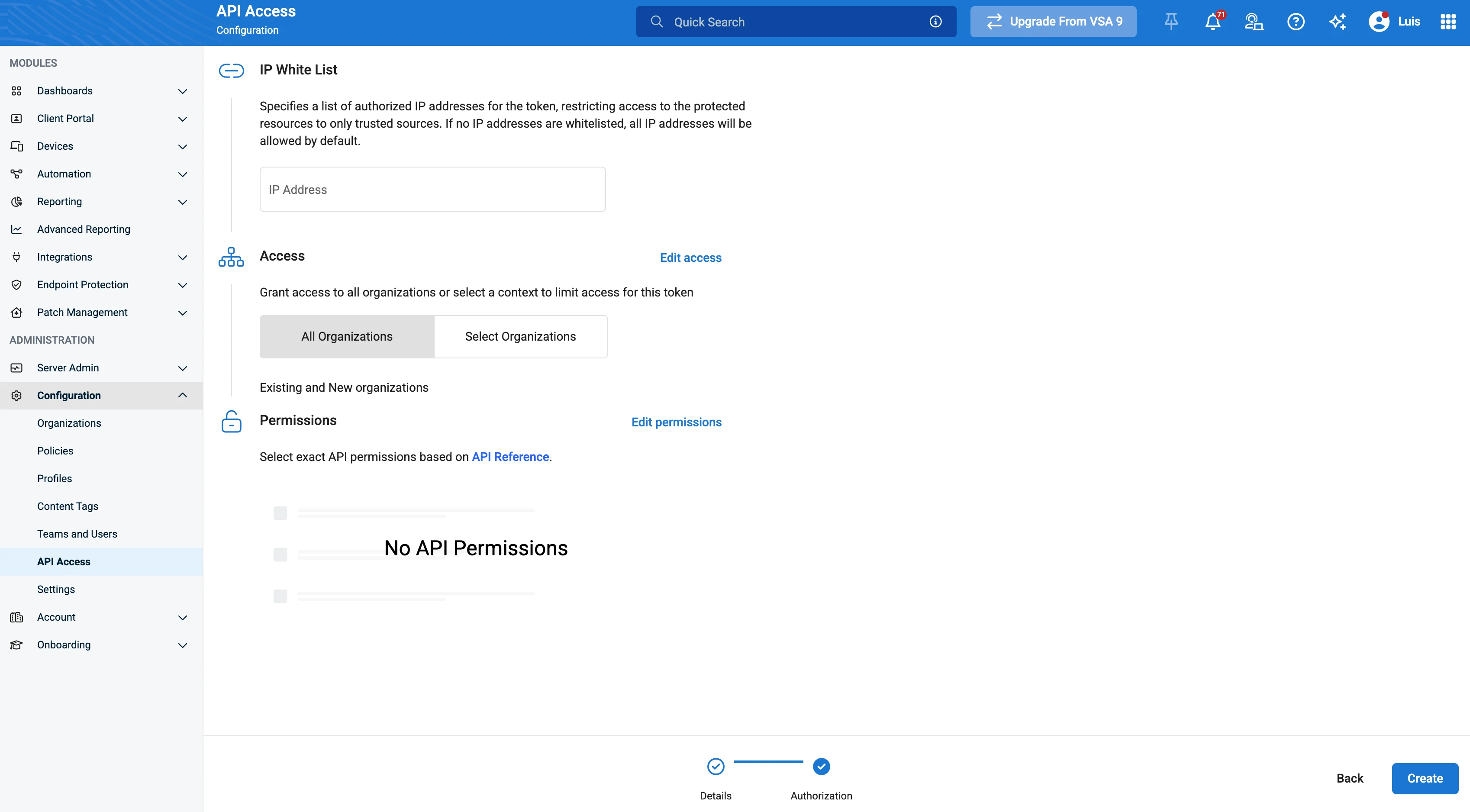 VSA X generated Third-Party Token showing Token ID and Token Secret