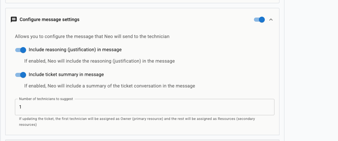Number of technicians to suggest setting