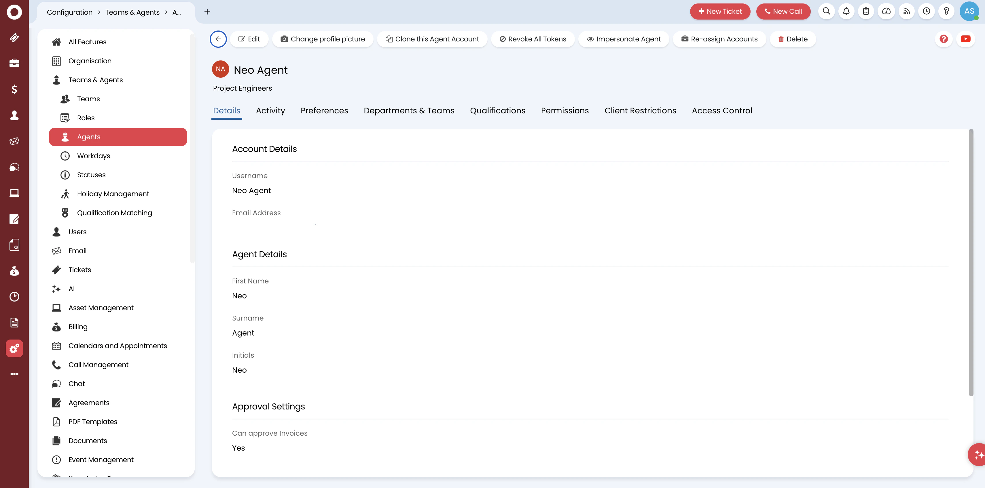 Neo Agent account details in HaloPSA