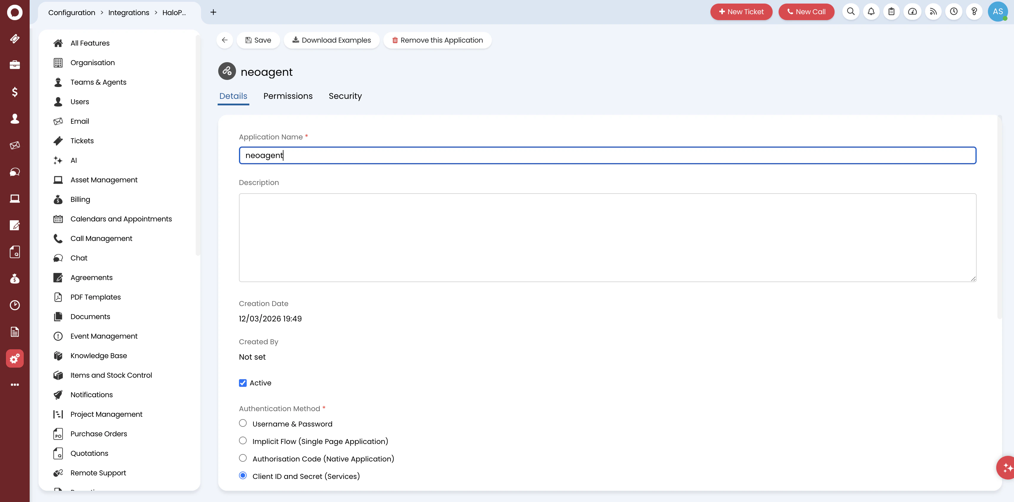 Create new application — basic details