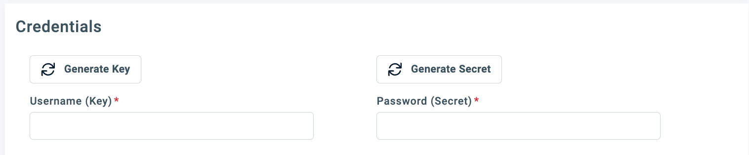 Generate API username and secret credentials