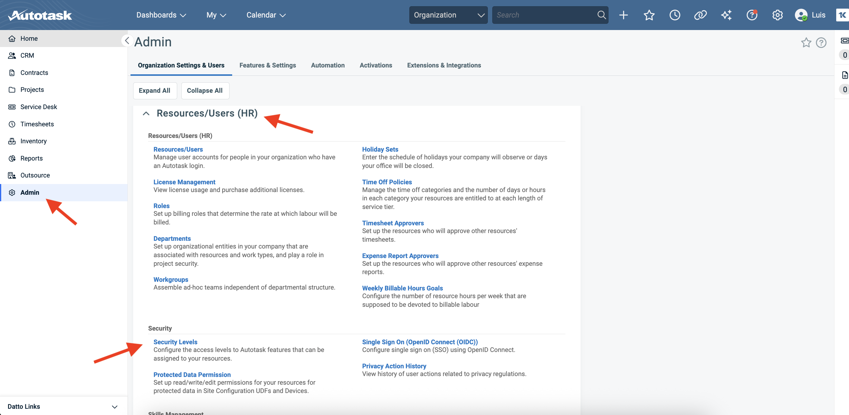 Create a new security level in Autotask