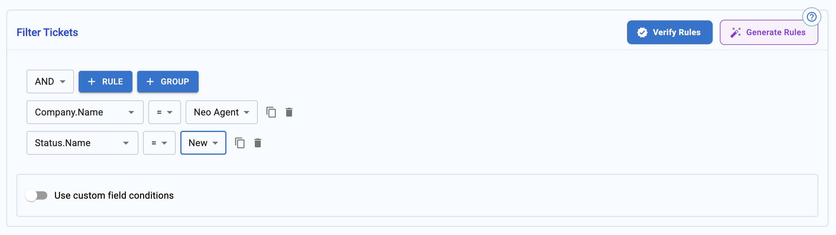 Deterministic filter configuration for tickets