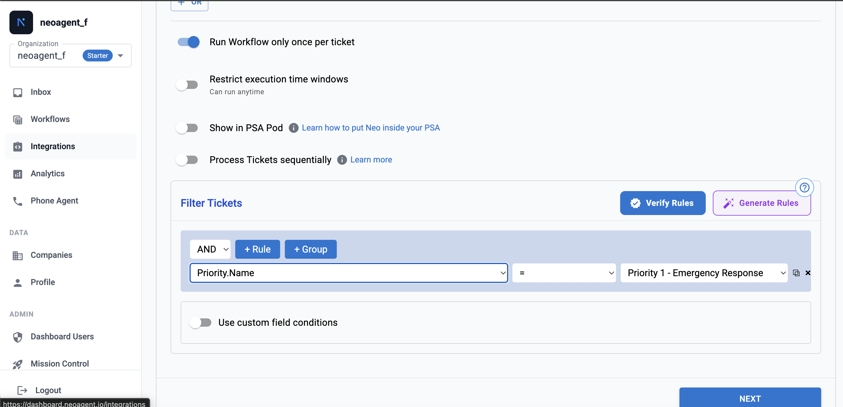 Setting up priority filter for P1 tickets