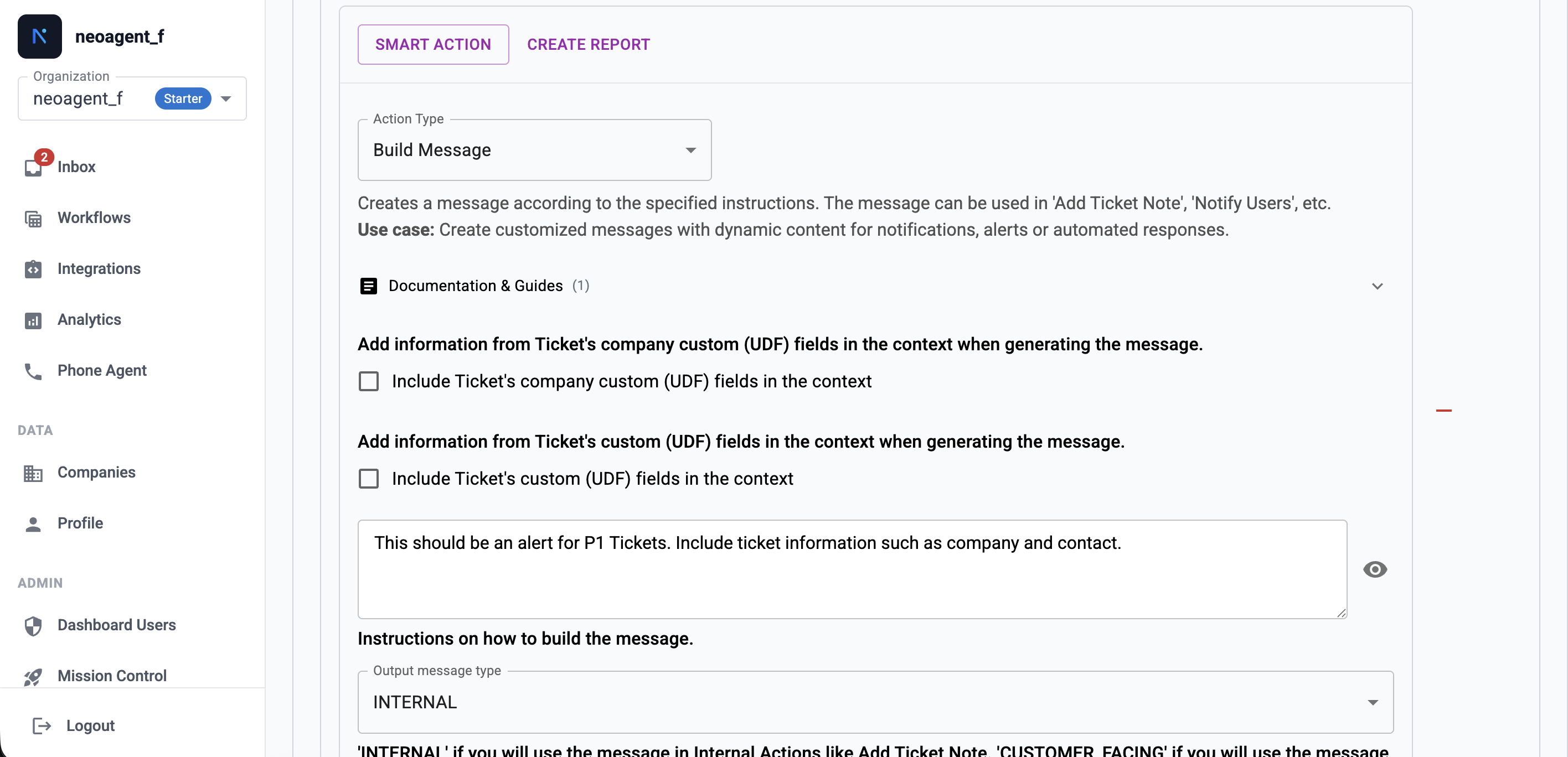 Build Message action configuration