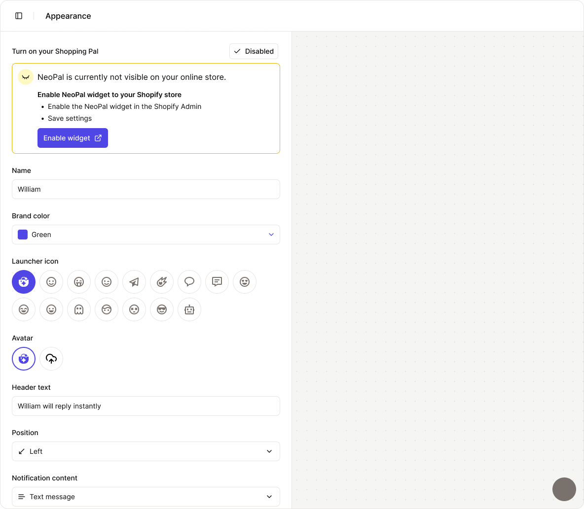 Appearance Turned Off Chat Widget Pn