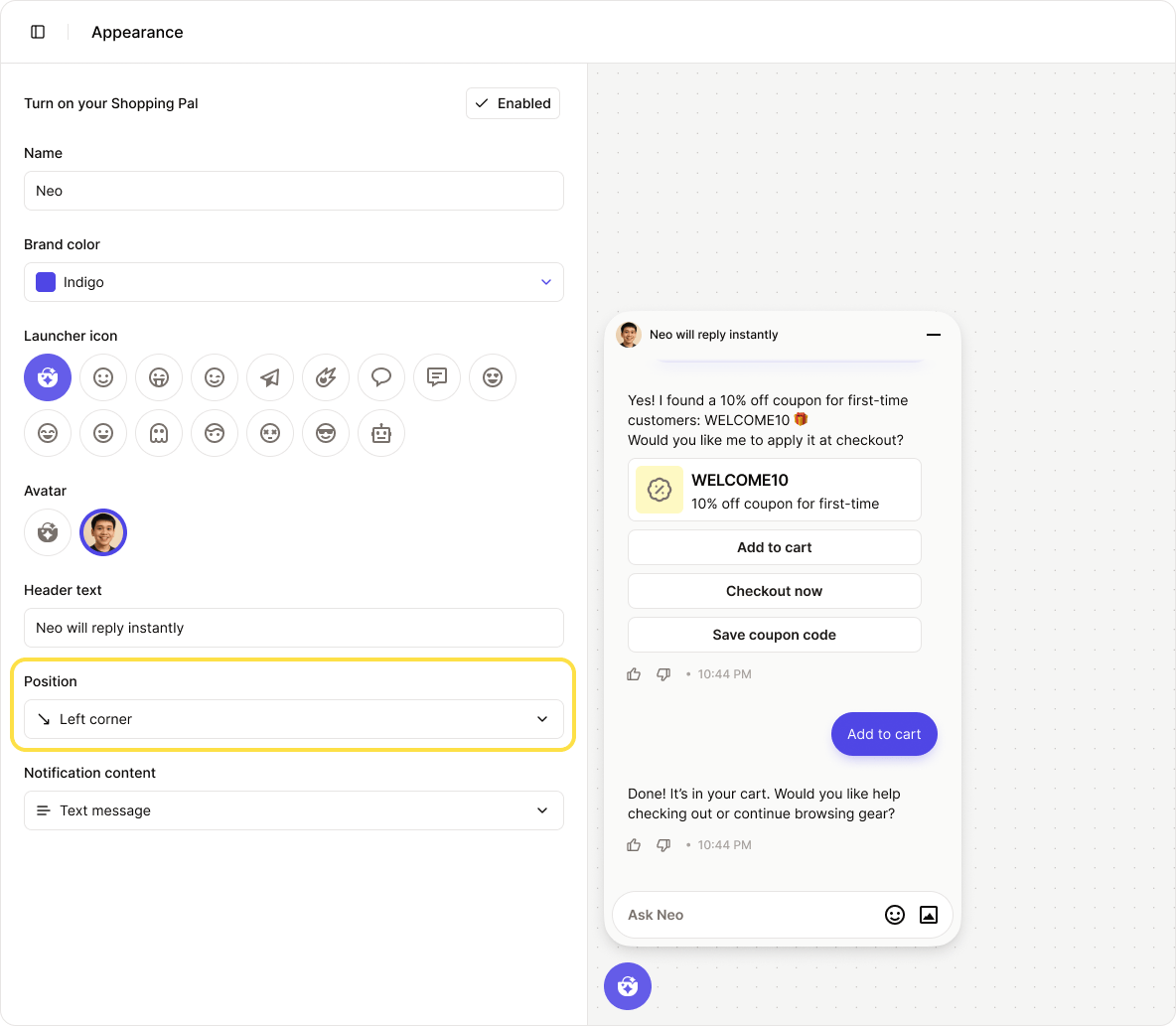 Appearance Widget Position Pn