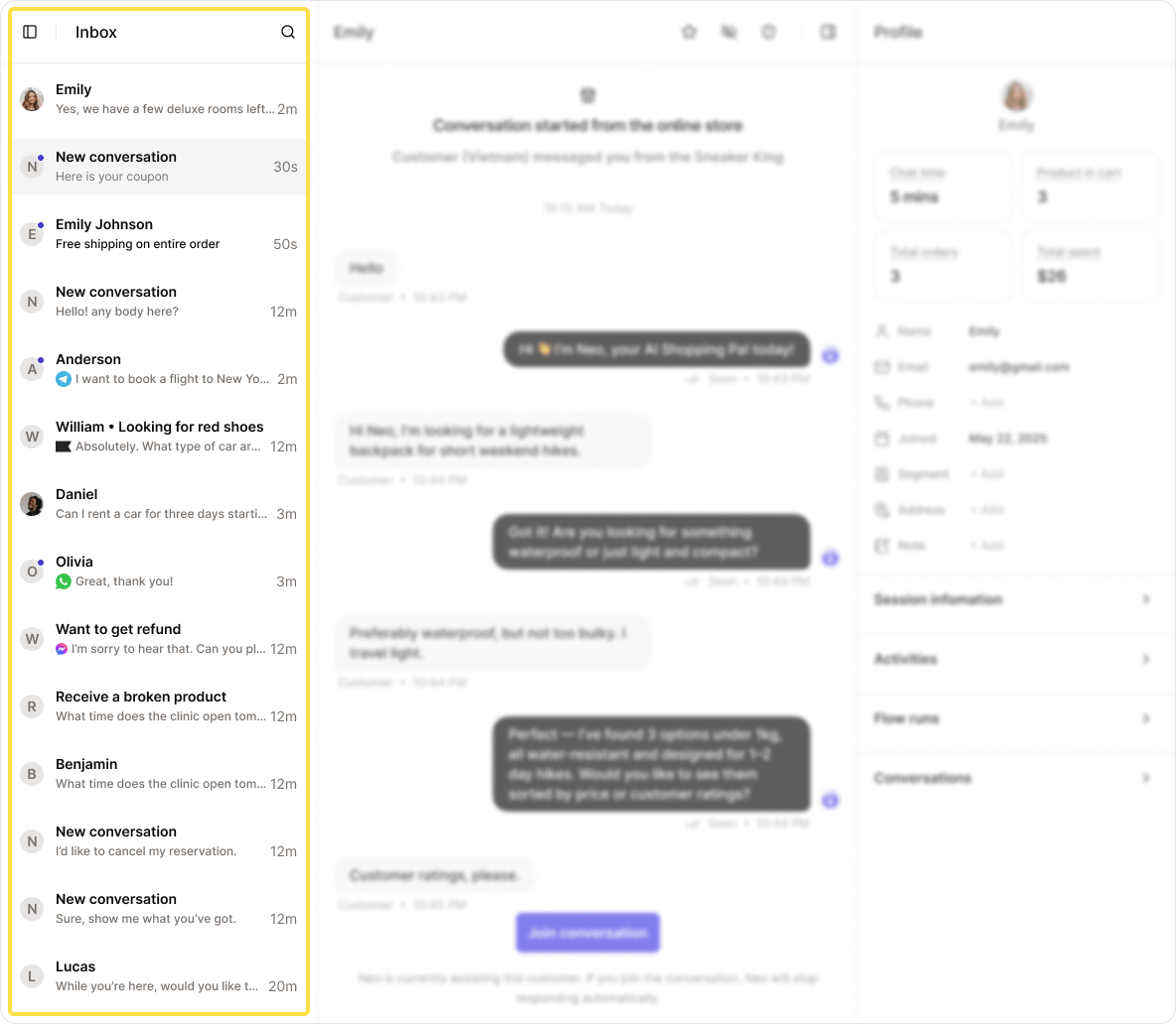 By default, the most recent conversations appear at the top.