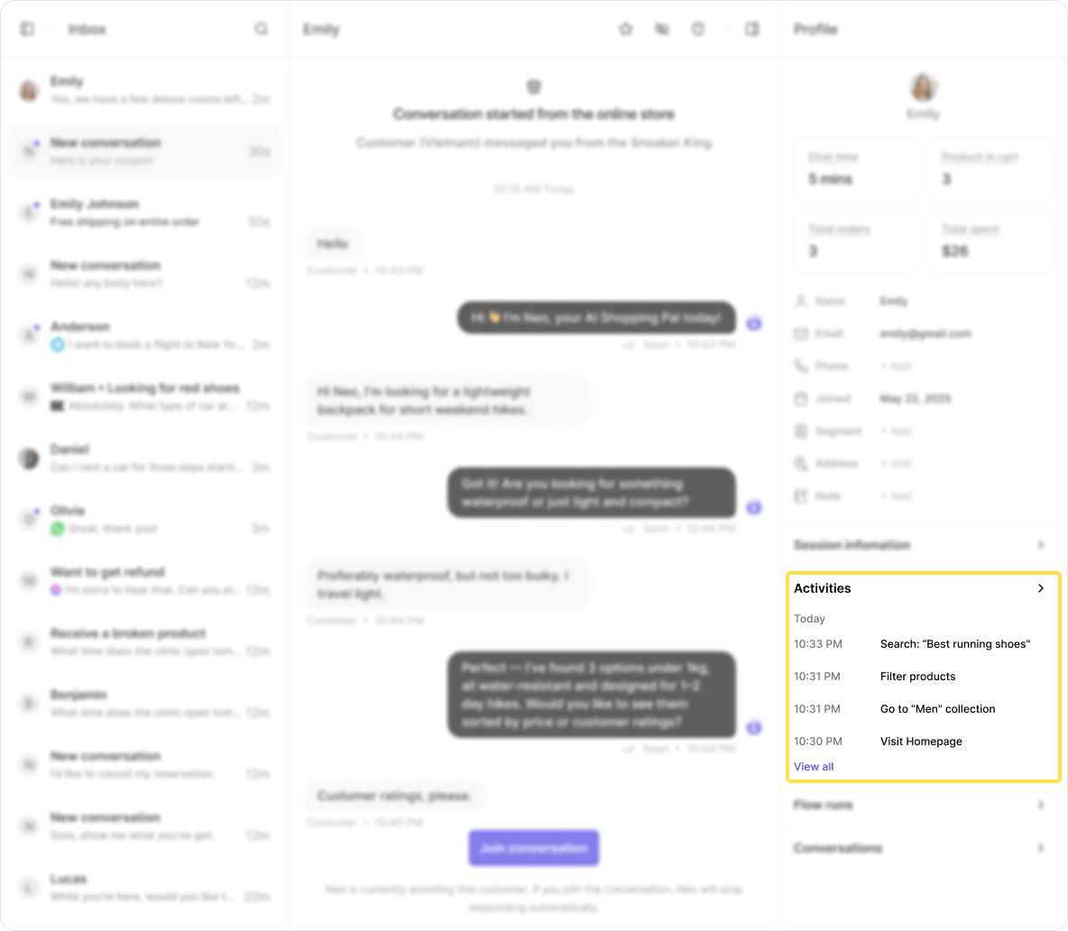 Inbox Conversation Profile Activities Pn