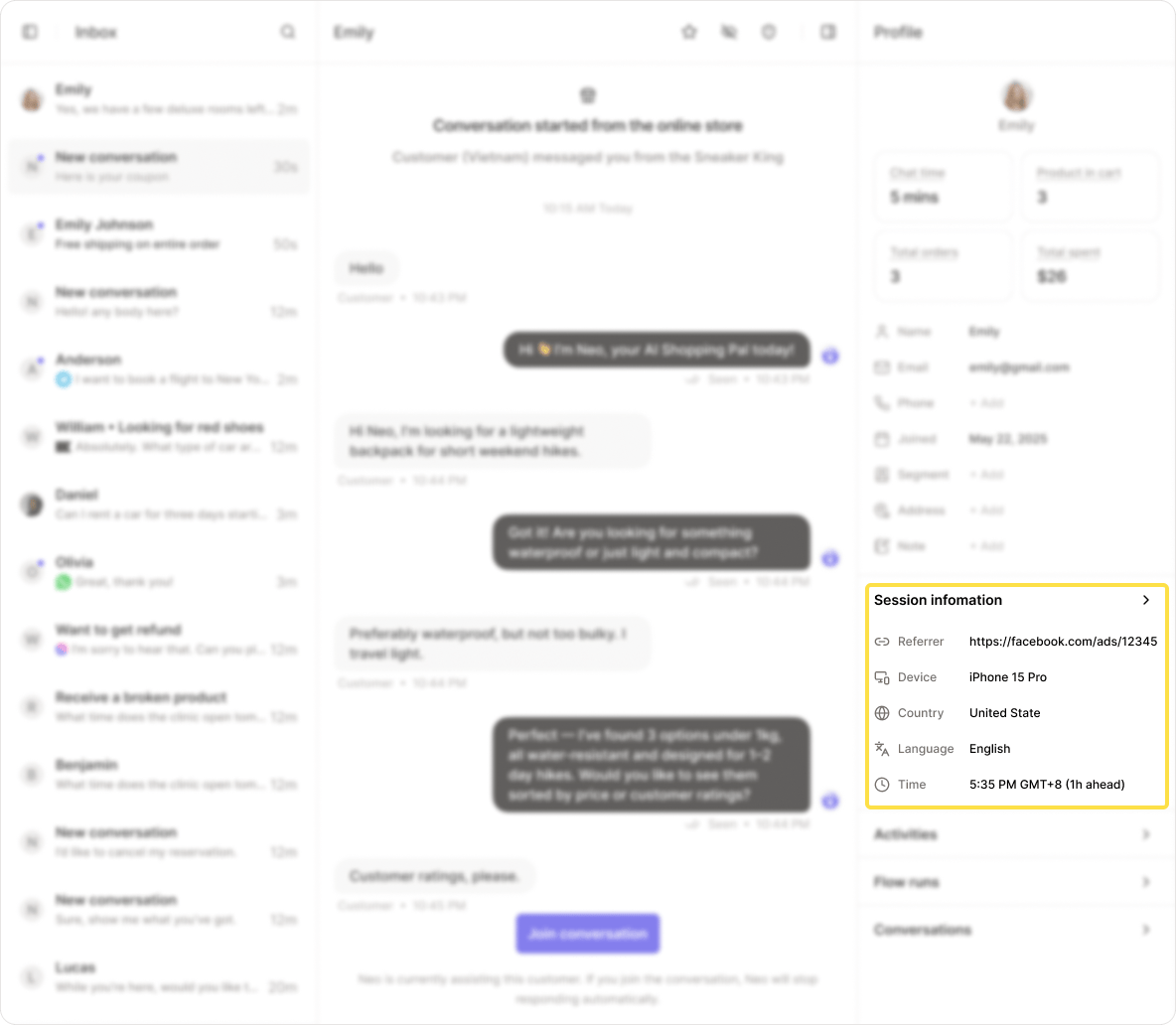 Inbox Conversation Profile Session Info Pn