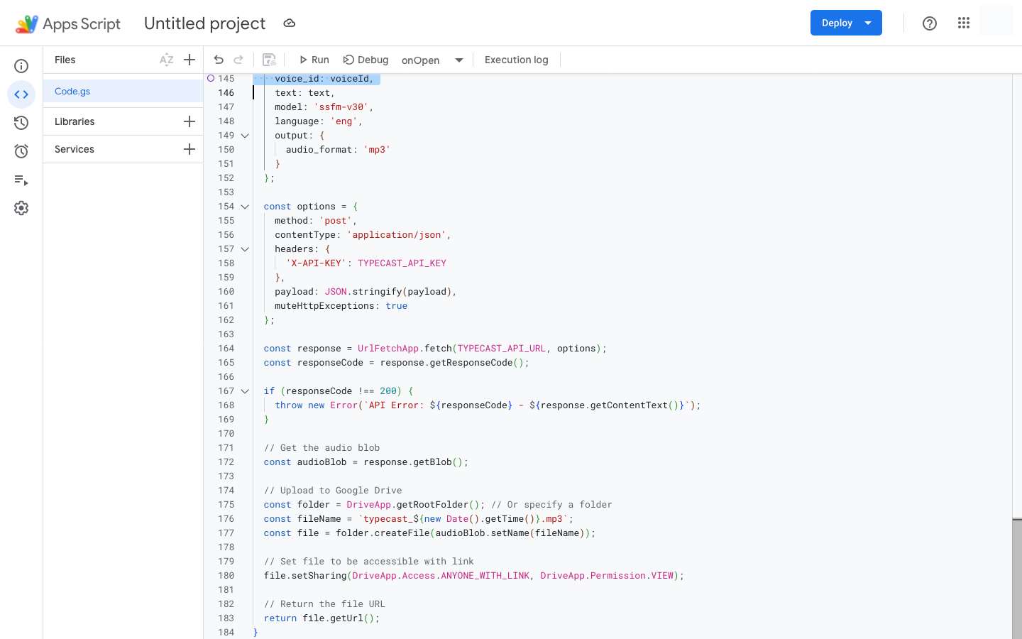 Complete Apps Script code in the editor