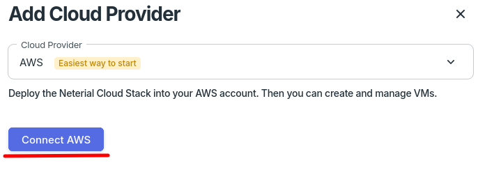 Connect AWS button